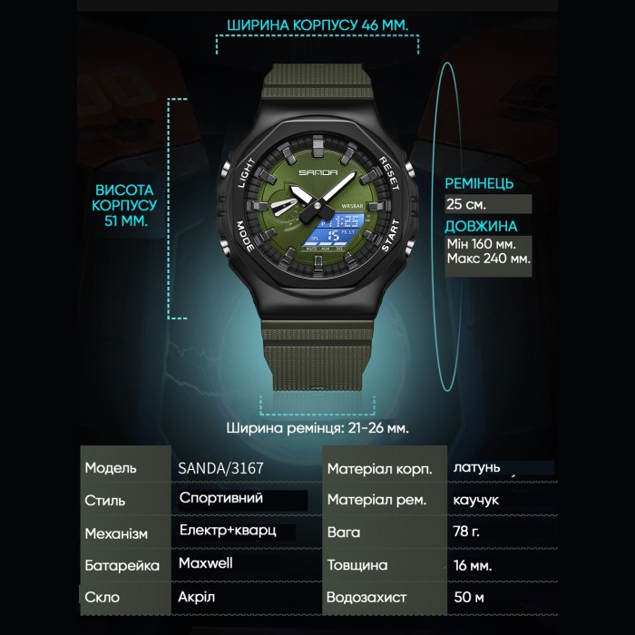 Наручний годинник Sanda 3167 Army Green