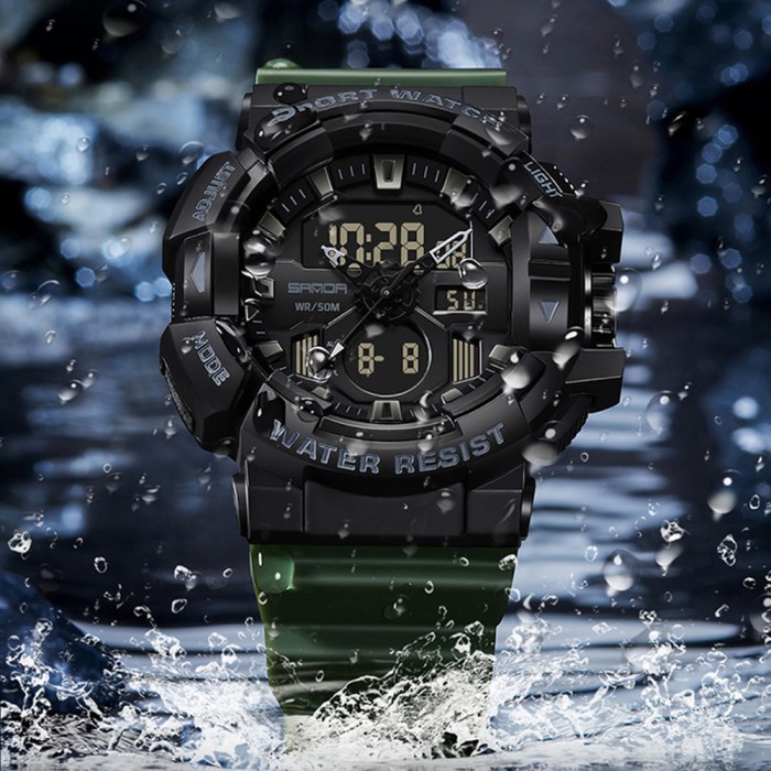 Чоловічий наручний годинник Sanda 3129 Black-Green