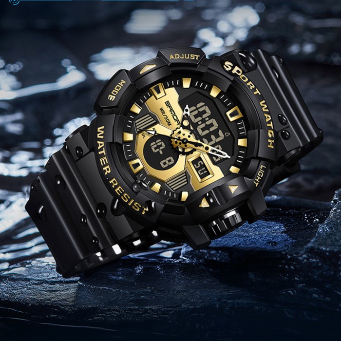 Годинники Sanda 3129 Black-Gold – Спортивний стиль та функціональність