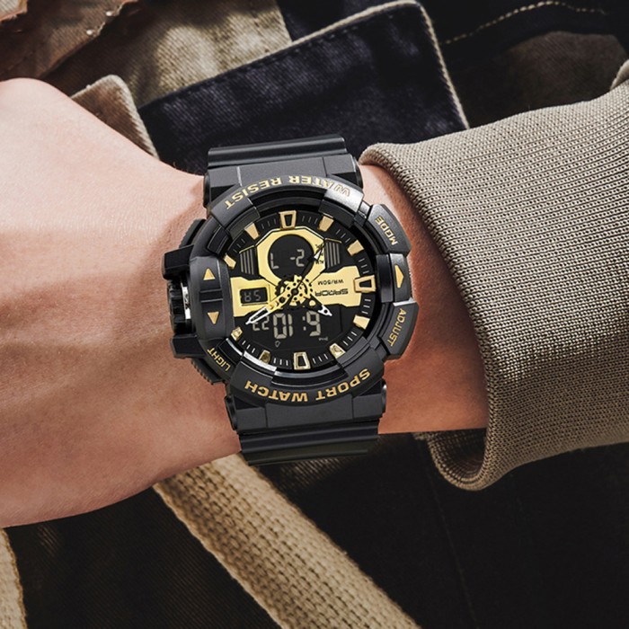 Годинники Sanda 3129 Black-Gold – Спортивний стиль та функціональність