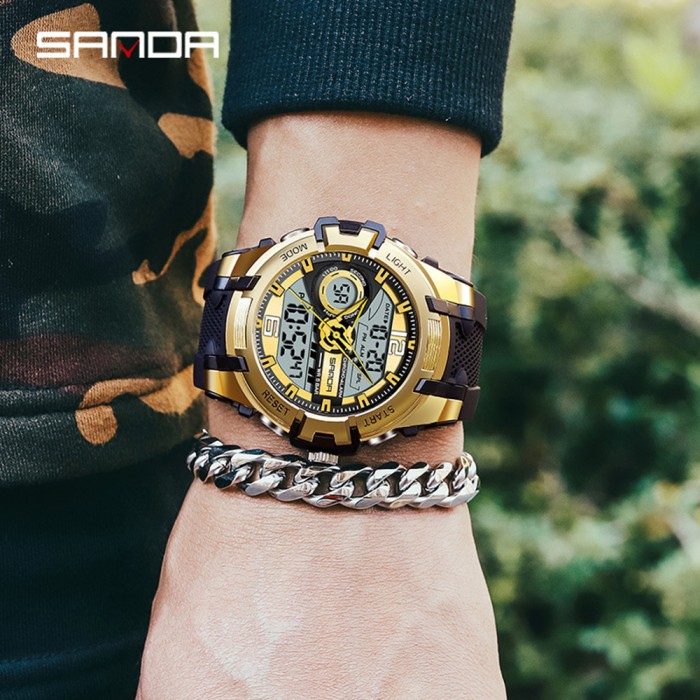 Годинник Sanda 6015 Black-Gold - стильний аксесуар для чоловіків