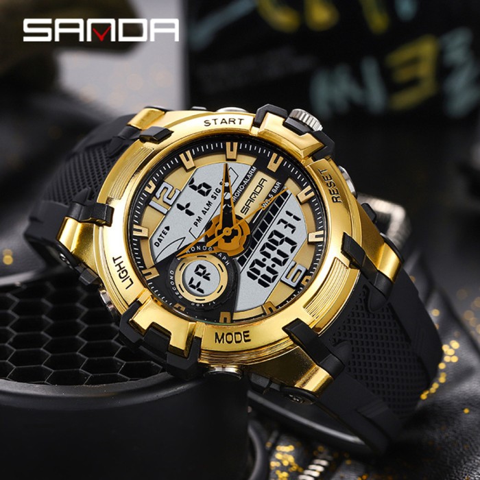 Годинник Sanda 6015 Black-Gold - стильний аксесуар для чоловіків