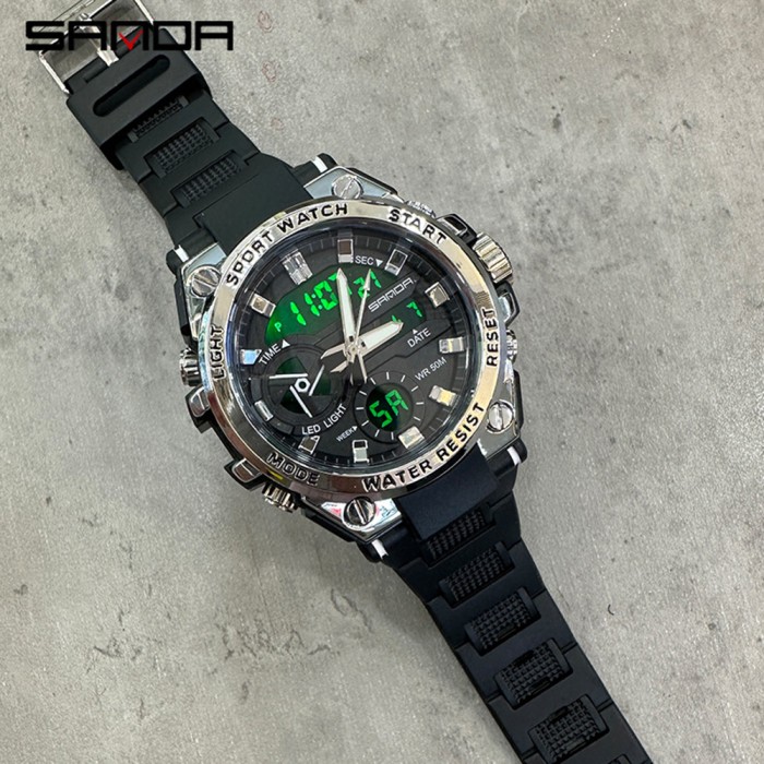 Чоловічий спортивний годинник Sanda 3311 Black-Silver