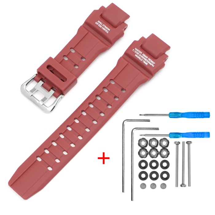 Ремінець для Casio G-Shock GW-A1000/GW-4000/GA-1000 червоний з срібною застібкою