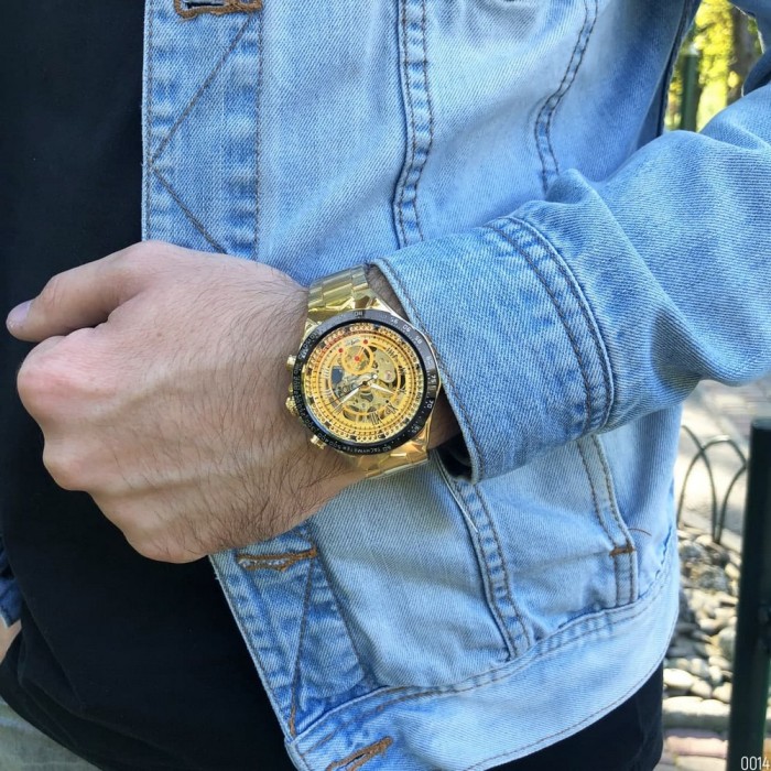 Чоловічий годинник Winner 8067 Gold-Black-Gold Red Cristal