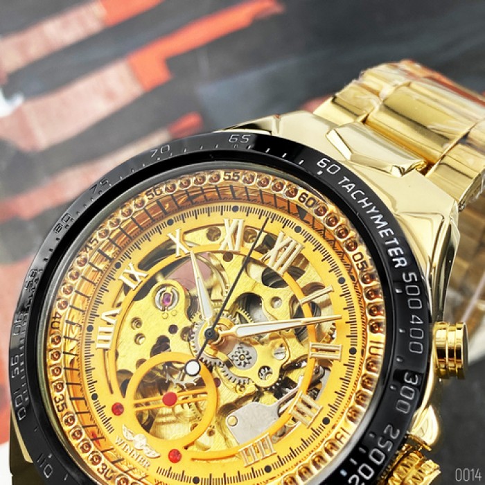 Чоловічий годинник Winner 8067 Gold-Black-Gold Red Cristal