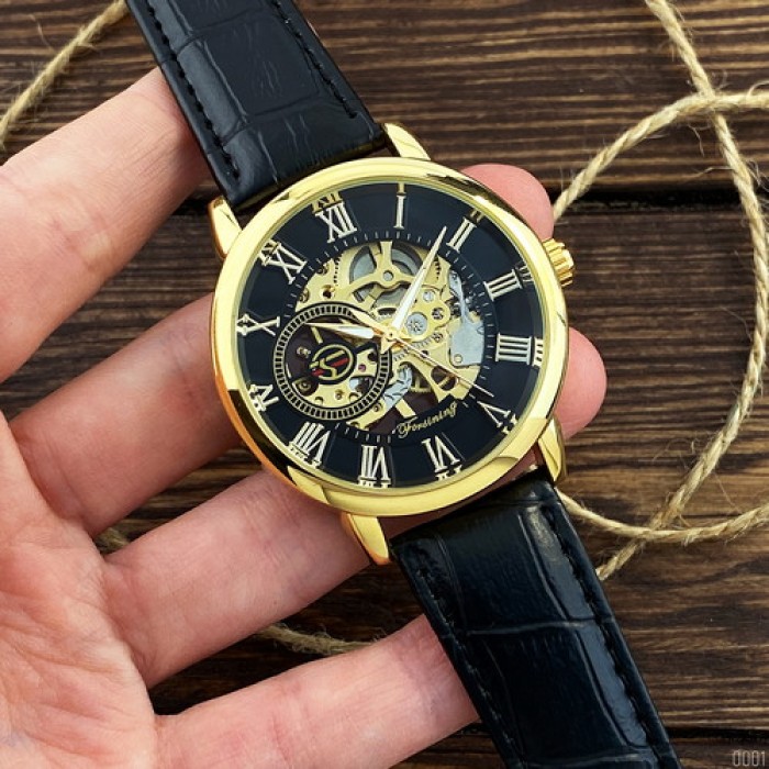 Чоловічий наручний годинник Forsining 8099 Black-Gold