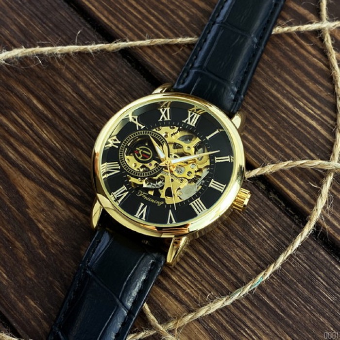Чоловічий наручний годинник Forsining 8099 Black-Gold