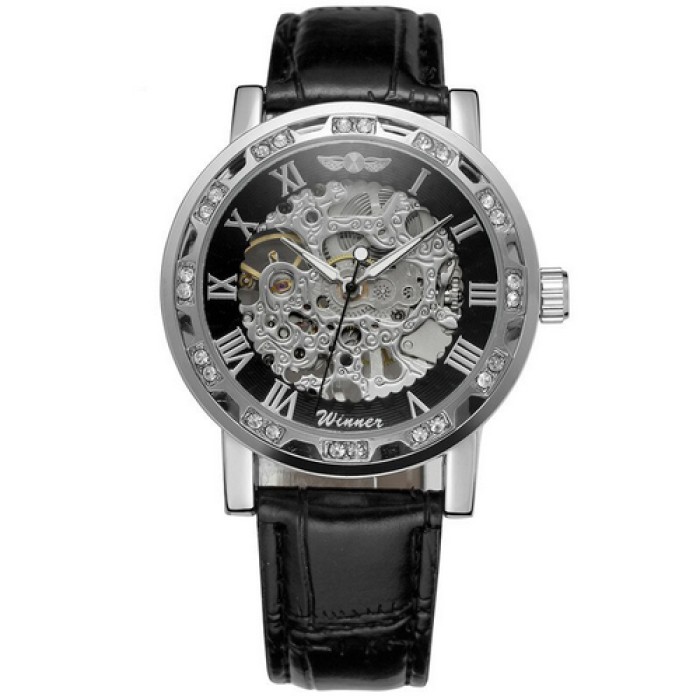 Наручний годинник Winner 8008 Diamonds Automatic Black-Silver