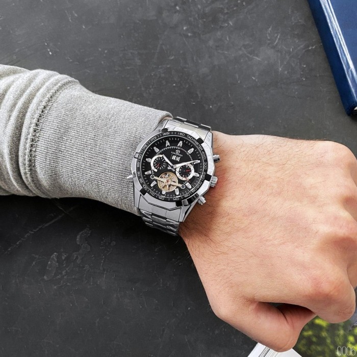 Чоловічий наручний годинник Forsining 340 Silver-Black