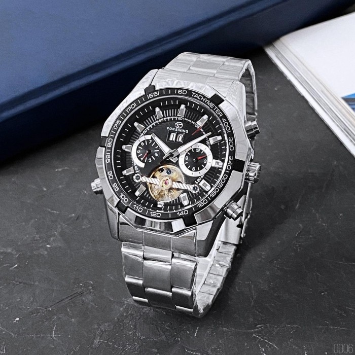 Чоловічий наручний годинник Forsining 340 Silver-Black