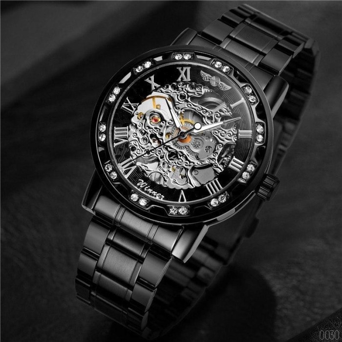 Годинник Winner 8012 Diamonds Automatic Black-Silver