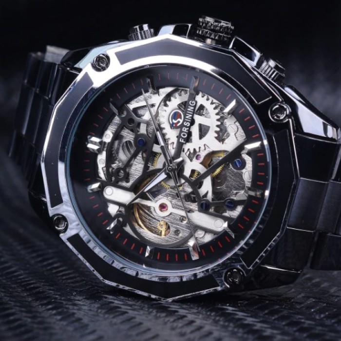 Годинники Forsining 8130 Black-Silver - Стильний аксесуар для чоловіків