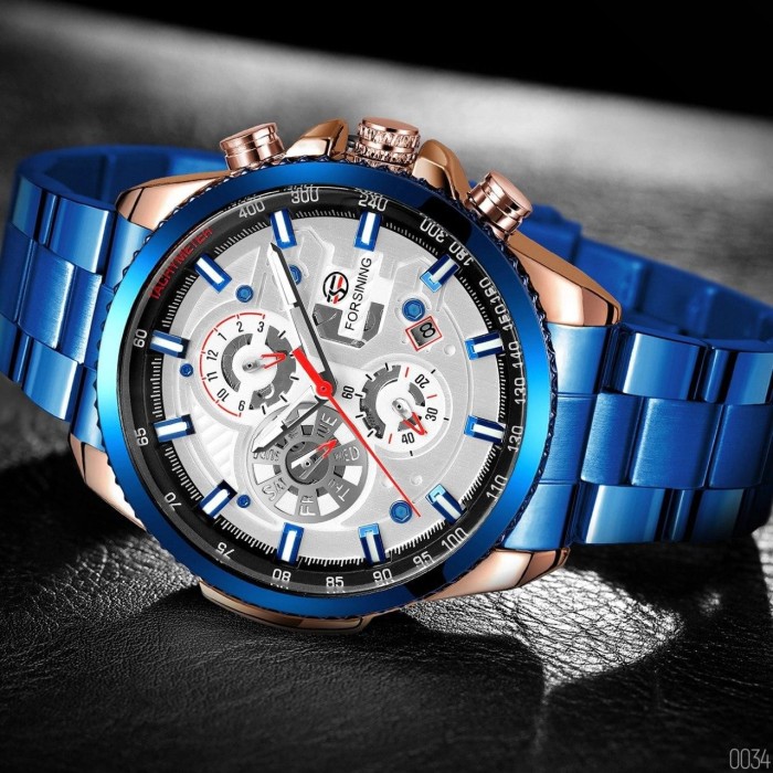 Наручні годинники Forsining 6909 Blue-Cuprum-White