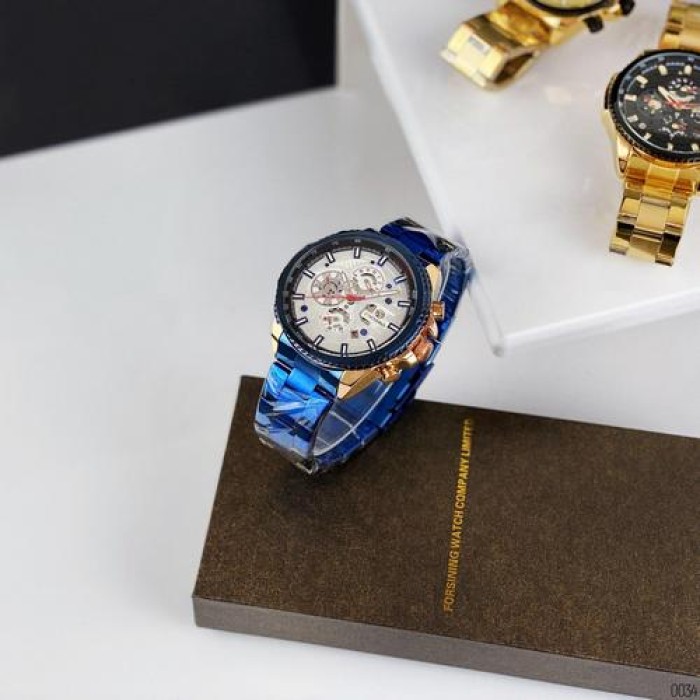 Наручні годинники Forsining 6909 Blue-Cuprum-White