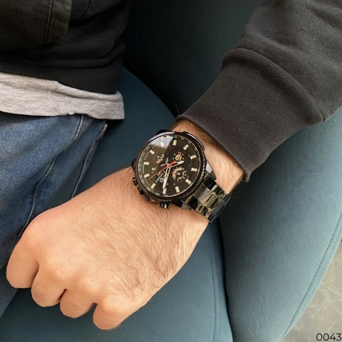 Чоловічий наручний годинник Forsining 6909 All Black-Red