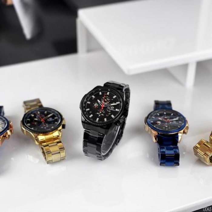 Чоловічий наручний годинник Forsining 6909 All Black-Red