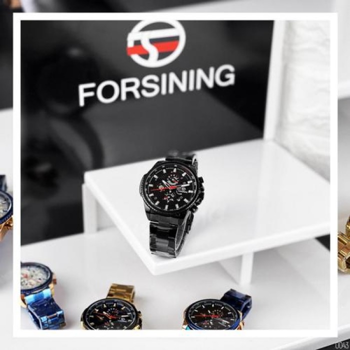 Чоловічий наручний годинник Forsining 6909 All Black-Red