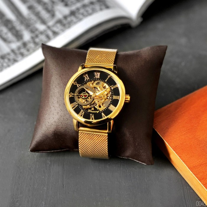 Чоловічий наручний годинник Forsining 8099 Gold-Black