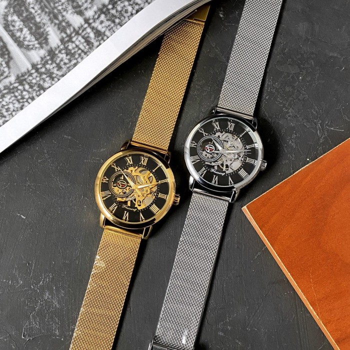 Чоловічий наручний годинник Forsining 8099 Gold-Black