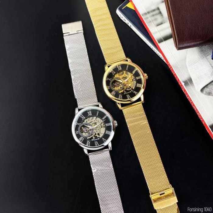 Чоловічий наручний годинник Forsining 8099 Gold-Black
