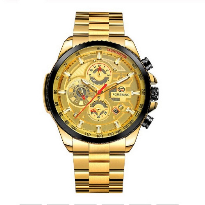 Чоловічий наручний годинник Forsining 6909 Gold-Black-Gold