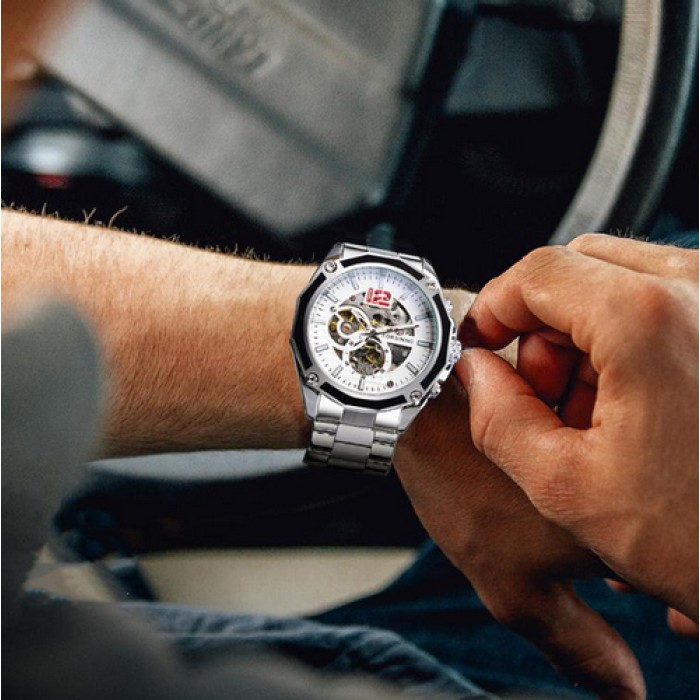 Чоловічий наручний годинник Forsining 8207 Silver-White