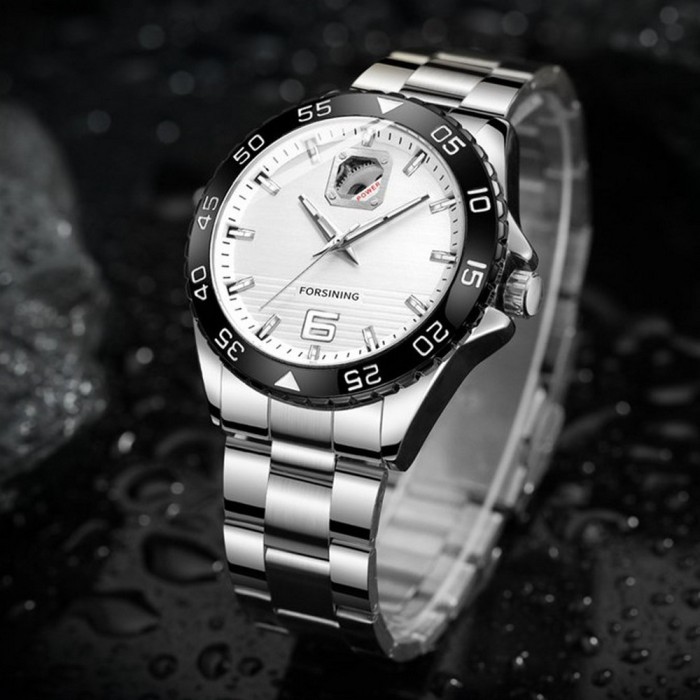 Чоловічі наручні годинники Forsining 8200 Silver-Black-White