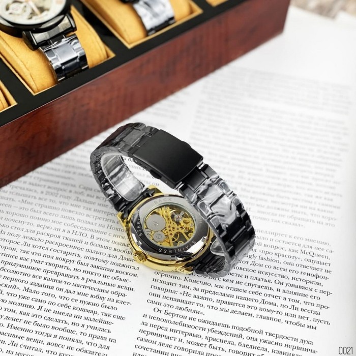 Чоловічий наручний годинник Forsining 8099 Black-Gold