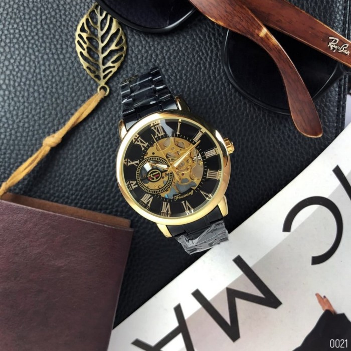 Чоловічий наручний годинник Forsining 8099 Black-Gold