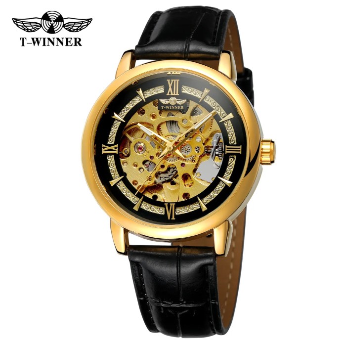 Наручні годинники Forsining 8173 Gold-Black Leather