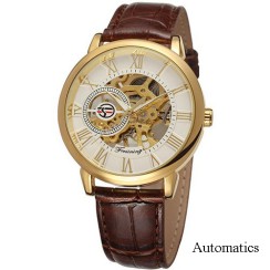 Forsining 8099A Gold-White-Brown Leather
