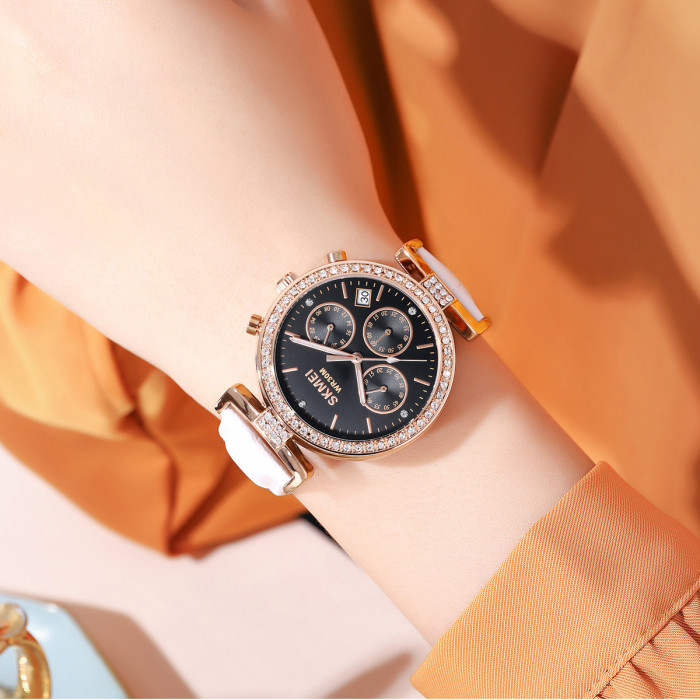 Наручні годинники Skmei 2089RGWT у Рожевому Золоті з Білим Ремінцем