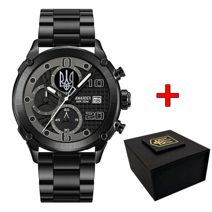Наручний годинник Awarder 016 Тризуб срібло Black-Black Steel