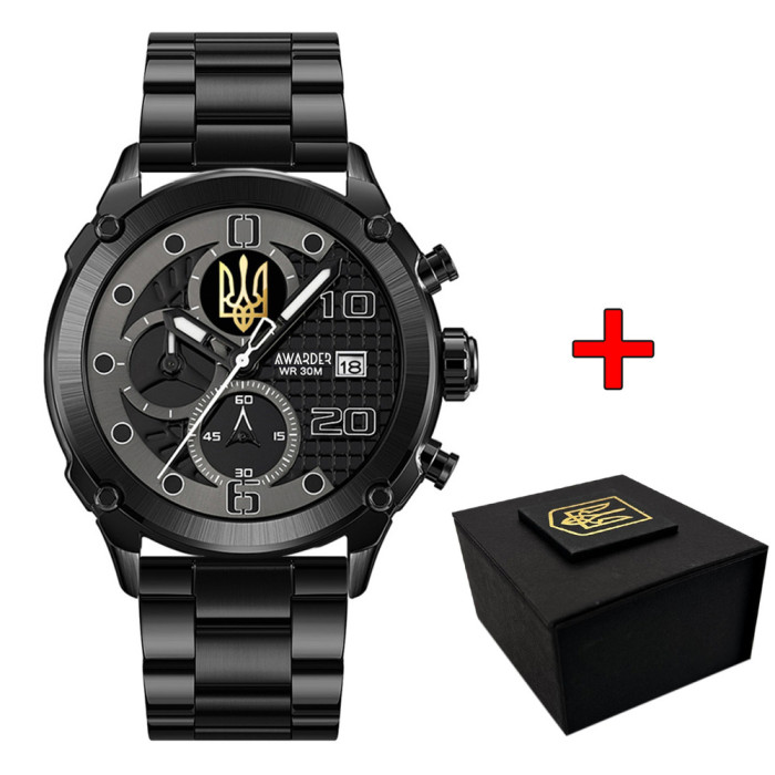 Наручний годинник Awarder 016 Тризуб золото Black-Black Steel