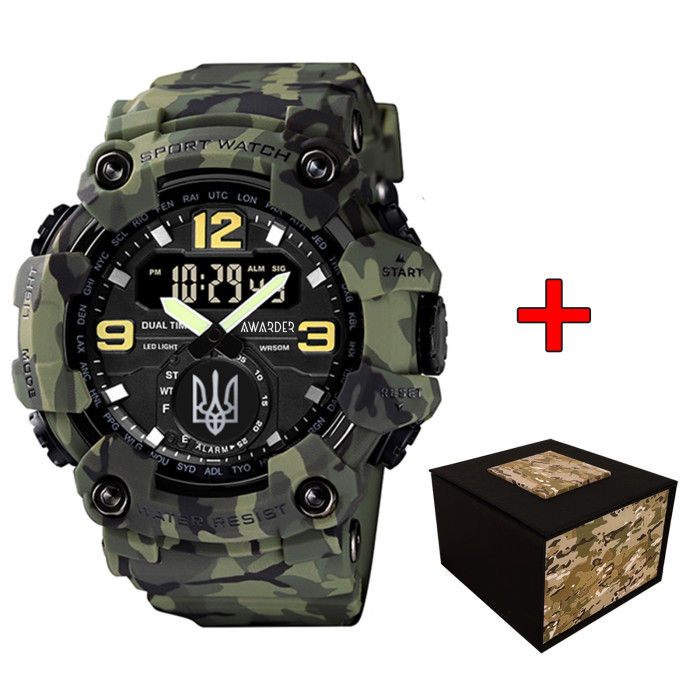 Наручний годинник Awarder 004 Тризуб срібло Camo Green