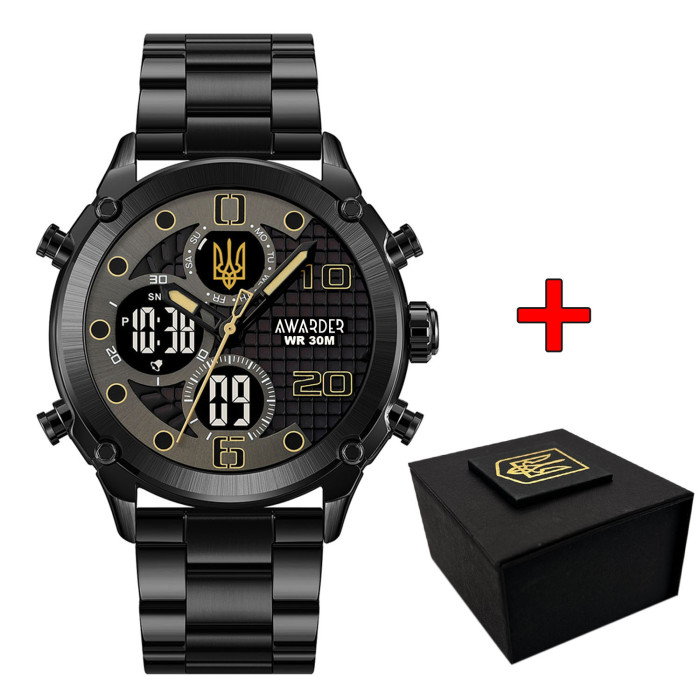 Наручний годинник Awarder 017 Тризуб золото All Black Steel