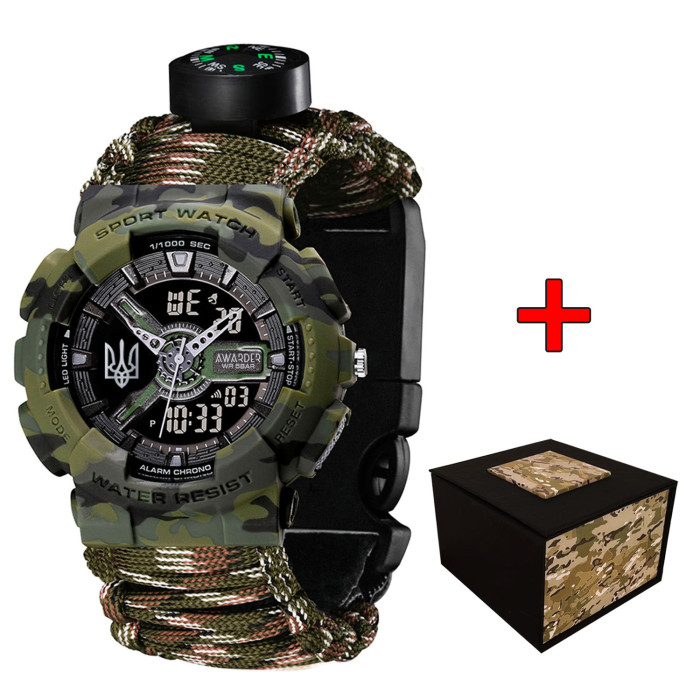Наручний годинник Awarder 005 Тризуб срібло Camo Green