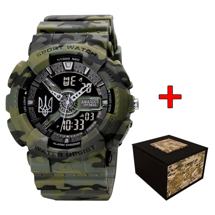Наручний годинник Awarder 005 Тризуб срібло Camo Green