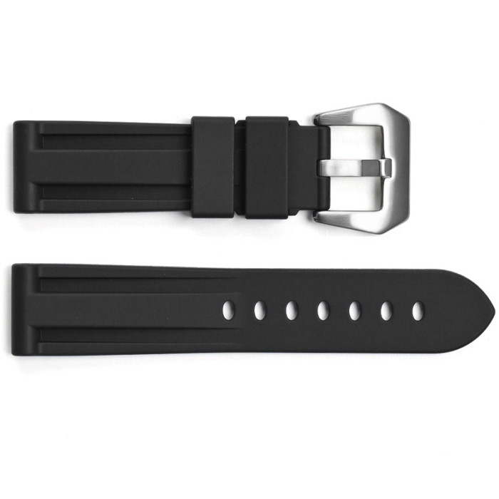 Ремінець для годинника 3001 Silicone Black-Silver 24 мм