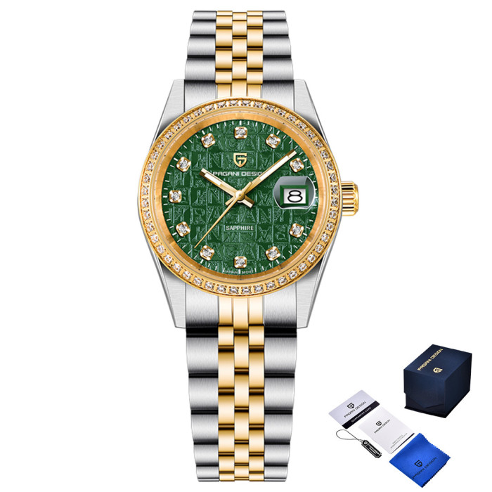 Жіночий годинник Pagani Design PD-1794L Silver-Gold-Green