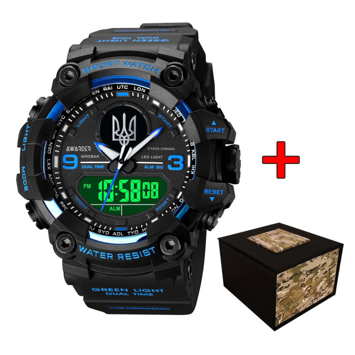 Наручний годинник Awarder 001BUUASI Тризуб срібло Чорні з синім