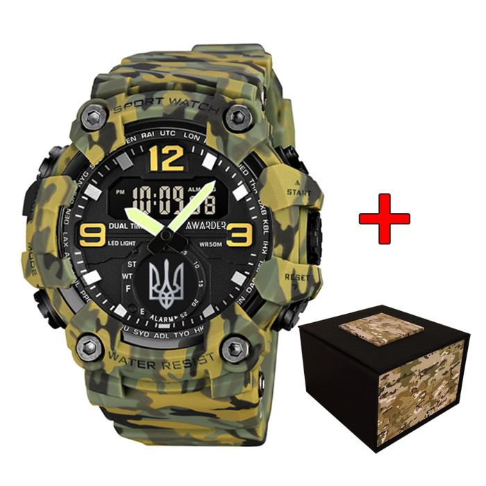 Наручний годинник Awarder 003CMGRUASI Тризуб срібло Зелений камуфляж