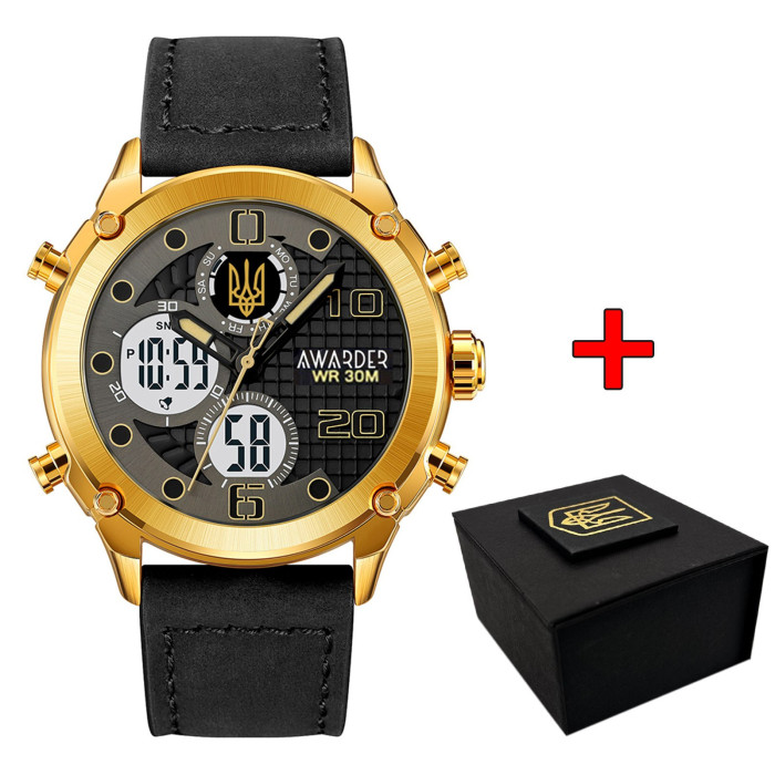 Наручний годинник Awarder 017GDBK Тризуб золото Gold-Black