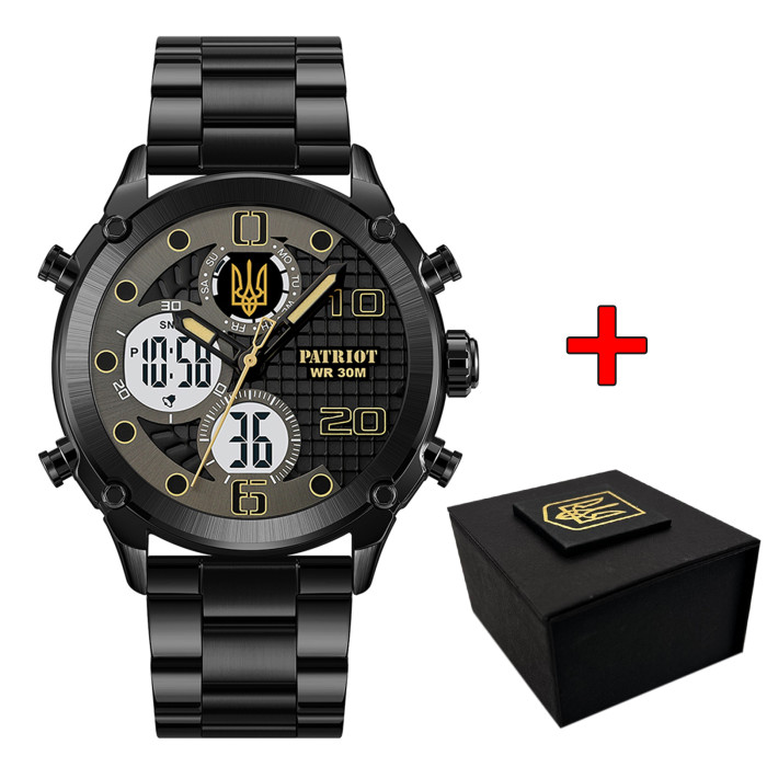 Наручний годинник Awarder 017 Тризуб Золото Black-Black-White Steel