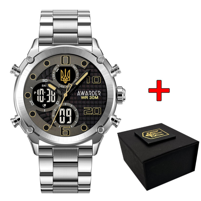 Годинник Awarder 017 Тризуб Золото Silver-Black Steel