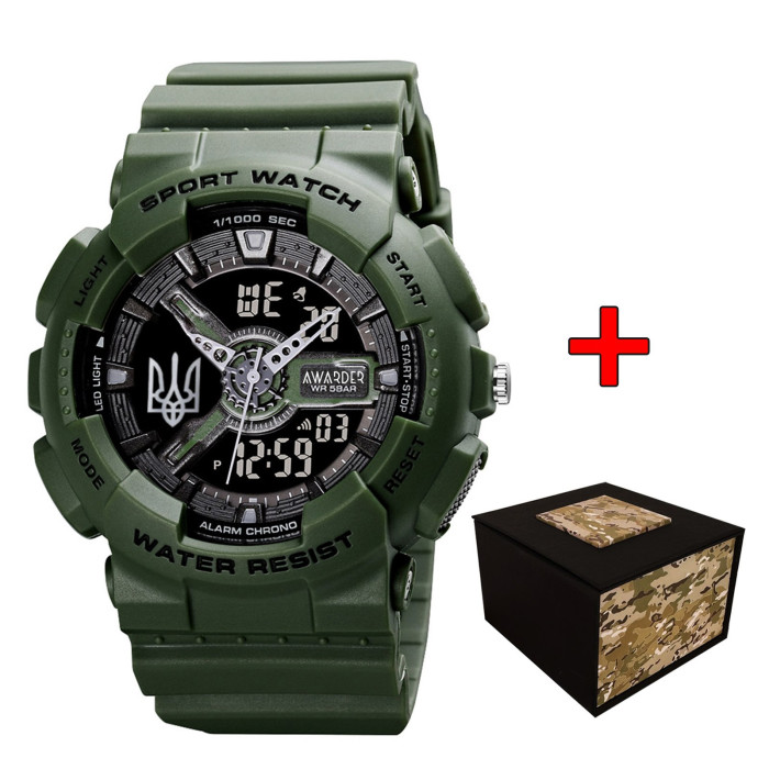 Наручний годинник Awarder 005 Тризуб срібло Army Green