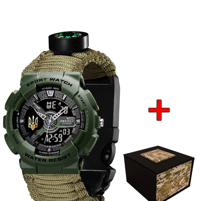 Наручний годинник Awarder 005P Тризуб золото Army Green