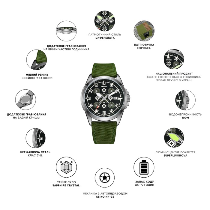 Awarder Embroidery Black-Green Black Automatic 10ATM