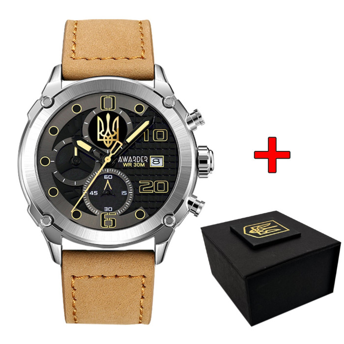 Наручний годинник Awarder 016 Тризуб золото Silver Light Brown